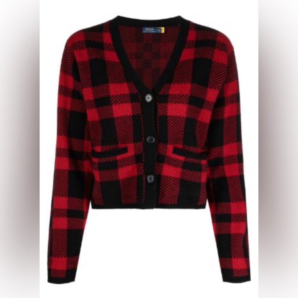 Polo Ralph Lauren Plaid 100% Merino Wool Cardigan Italian Yarn Size XXL